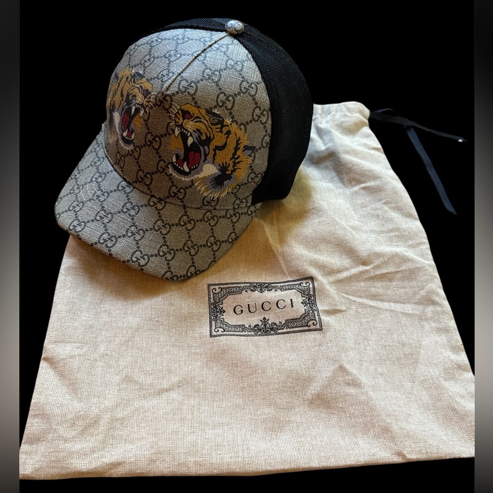 Gucci Gray and Black Tiger Cap